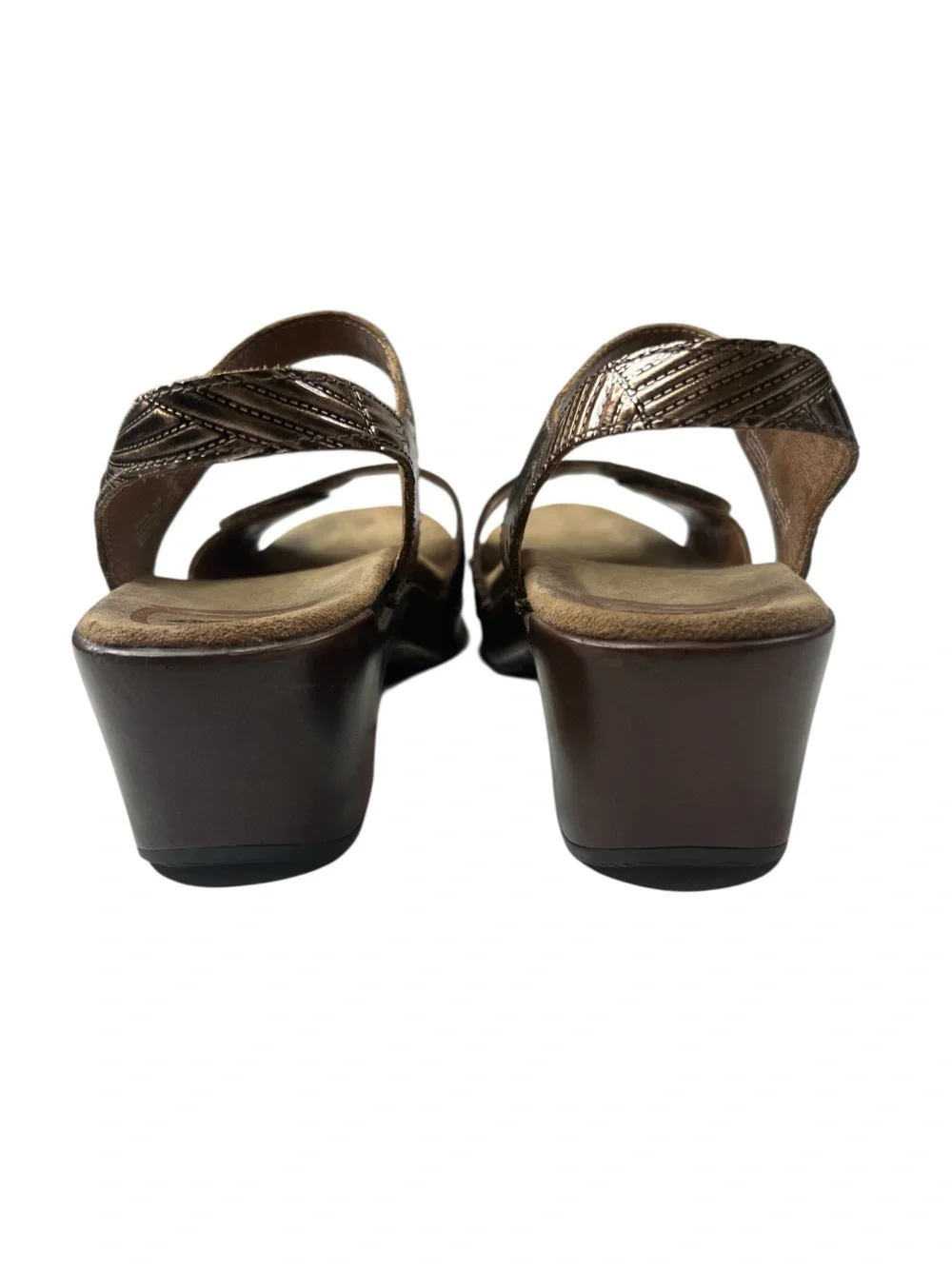 Dansko Wedge Sandals Size 39 Metallic Brown Leather Two-Strap Casual Comfort